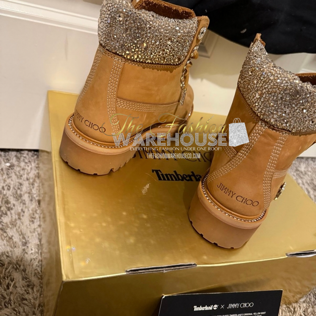 Women’s Timberland x Jimmy Choo 6″ Premium Wheat Swarovski Crystal Collar Boots