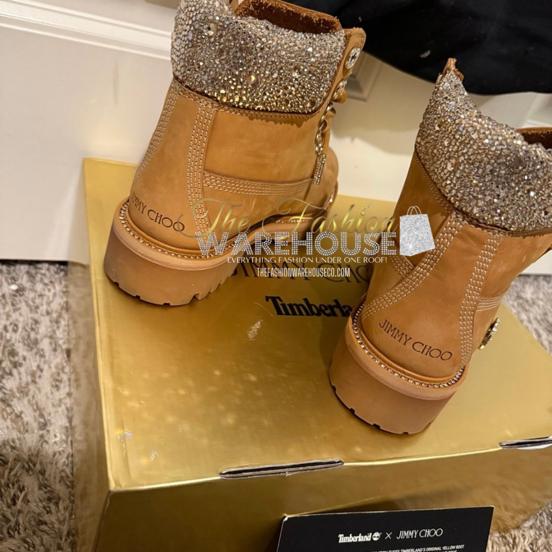 Women’s Timberland x Jimmy Choo 6″ Premium Wheat Swarovski Crystal Collar Boots