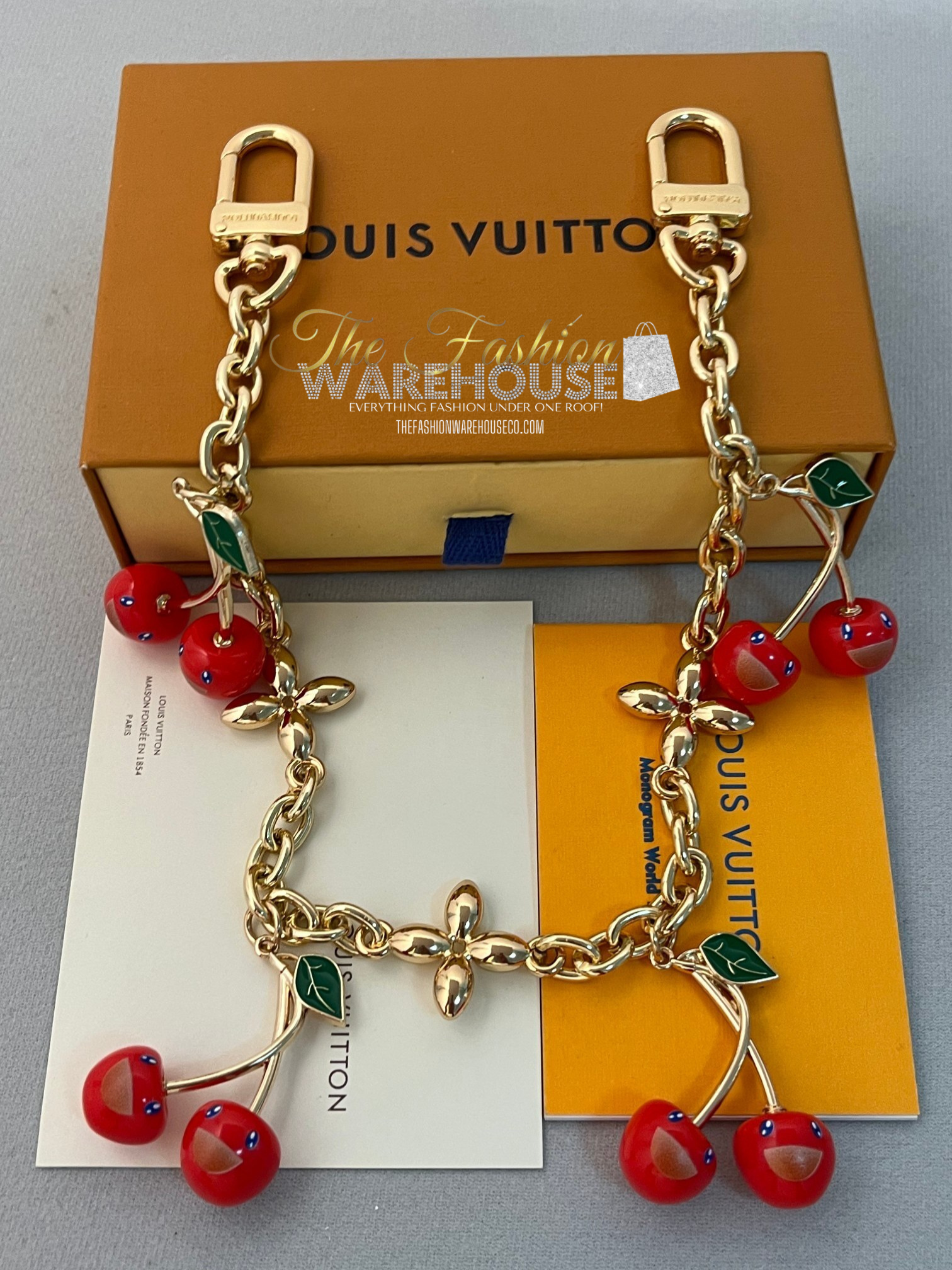 Louis Cerise Cherry Charm Gold Tone Adjustable Chain Link Bracelet