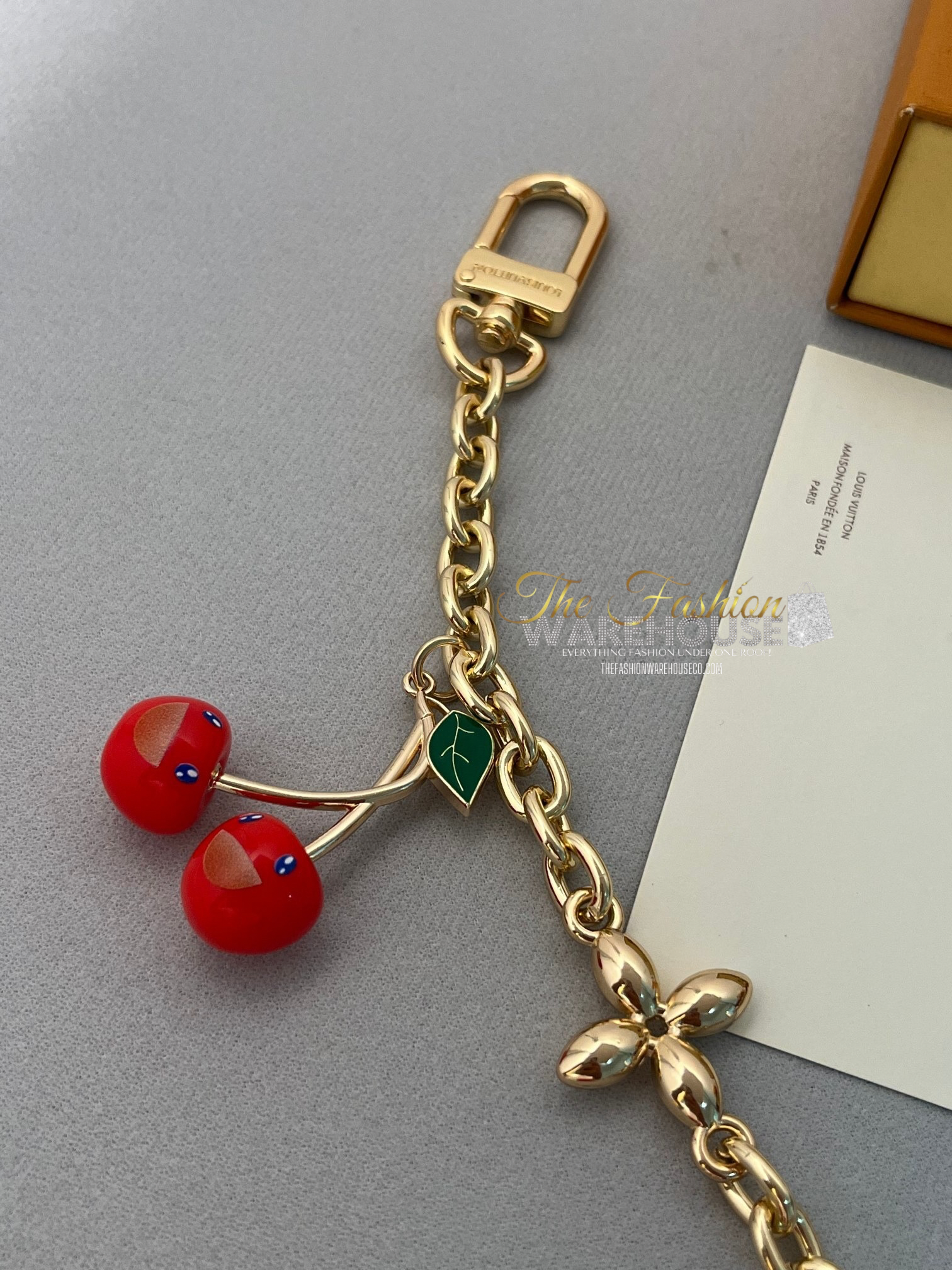 Louis Cerise Cherry Charm Gold Tone Adjustable Chain Link Bracelet