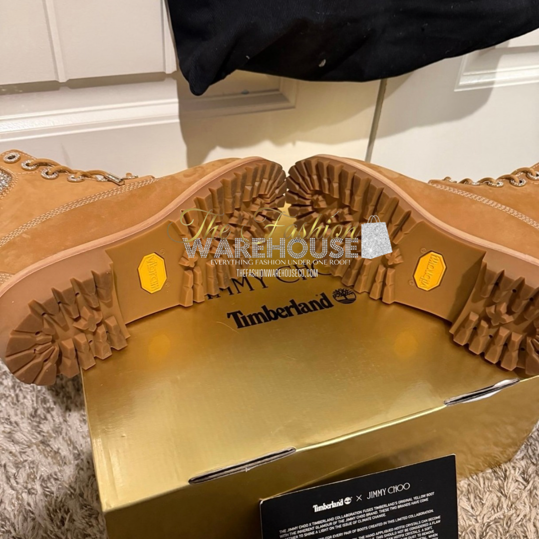 Women’s Timberland x Jimmy Choo 6″ Premium Wheat Swarovski Crystal Collar Boots