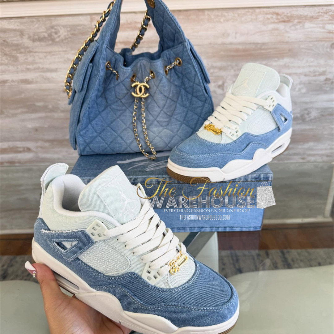 Women’s Air Jordan Retro 4 Textile Casual Shoe & Denim Bag Set – Premium Streetwear Style