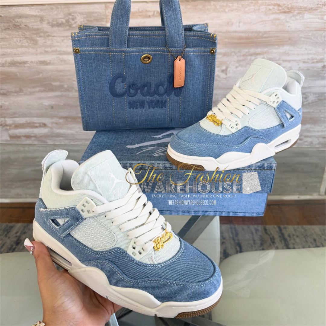 Women’s Air Jordan Retro 4 Textile Casual Shoe & Denim Bag Set – Premium Streetwear Style